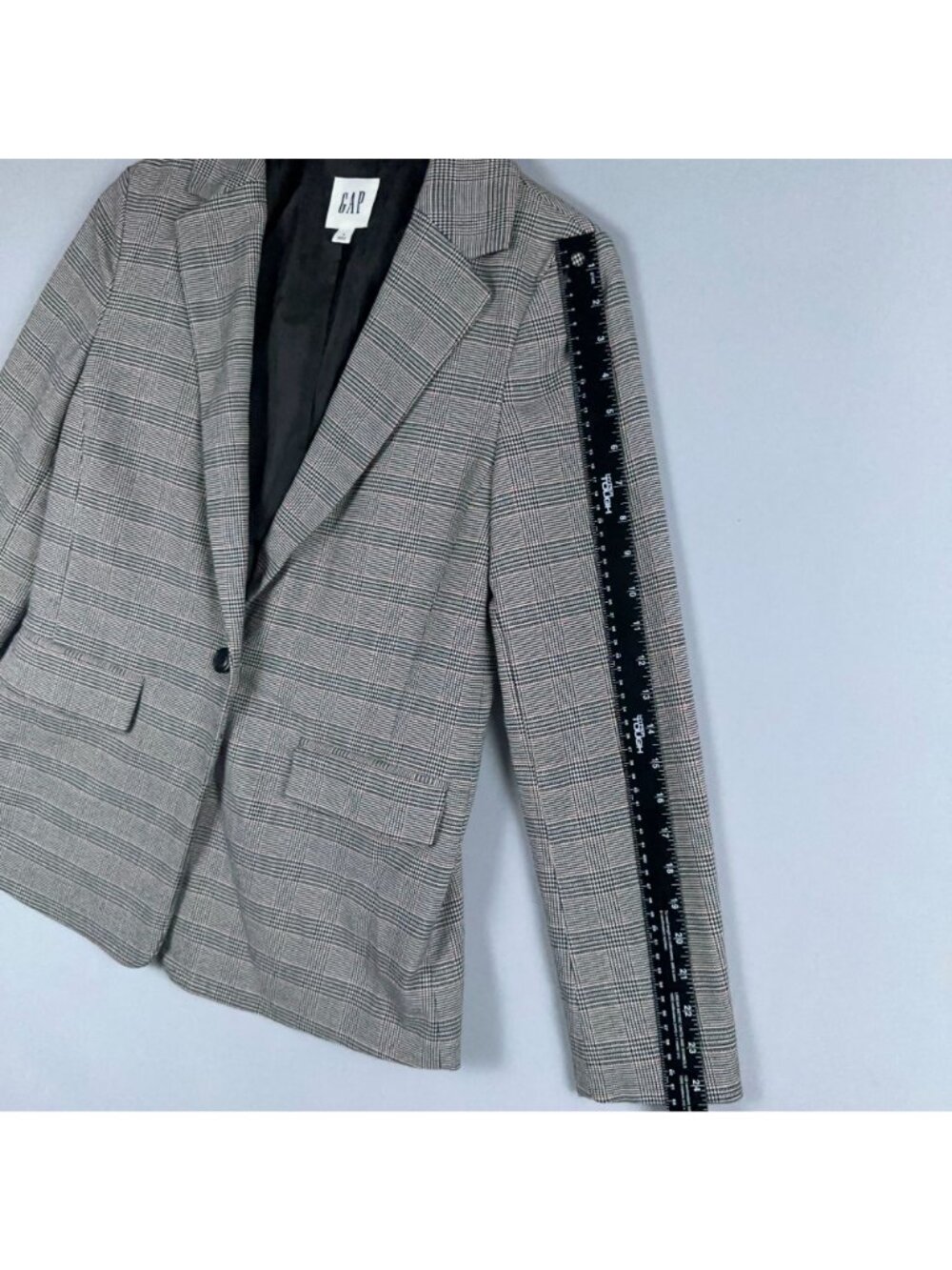 GAP Plaid Blazer Jacket Womens Size 4 Gray Black One-Button Single Breasted - Picture 10 of 12